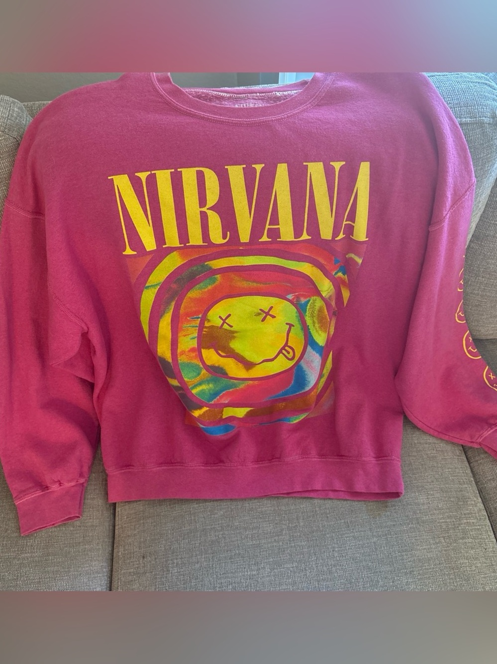 NIRVANA Kids Fuchsia Crewneck with Yellow Logo